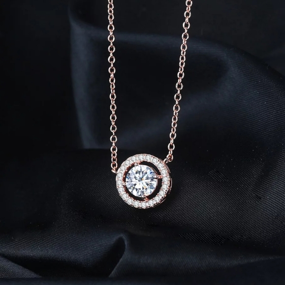 Sparkling Halo CZ Rose Gold Necklace - Picture 2 of 6